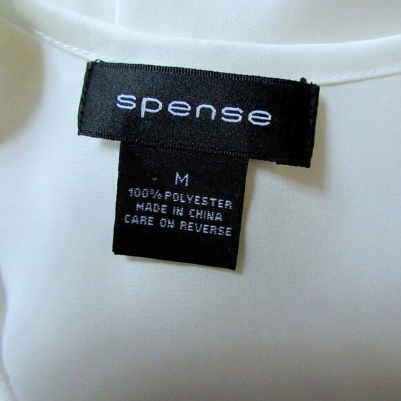 Spense Sz M Off White Pullover Blouse Top Front Fabric Flower Matte Satin Finish - Picture 6 of 6